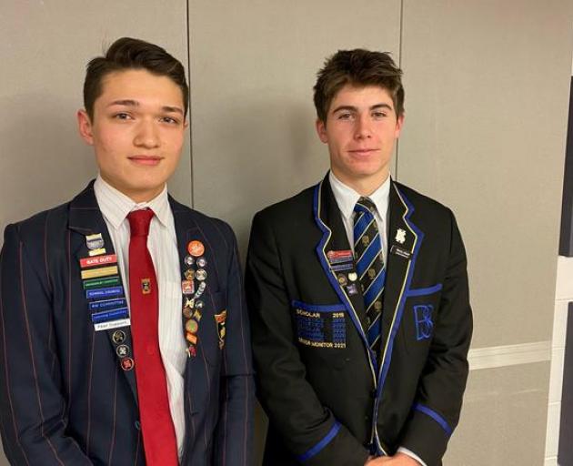 Silas Zhang (left), head boy at Riccarton High School, and Henry Allott, head boy at Christchurch...