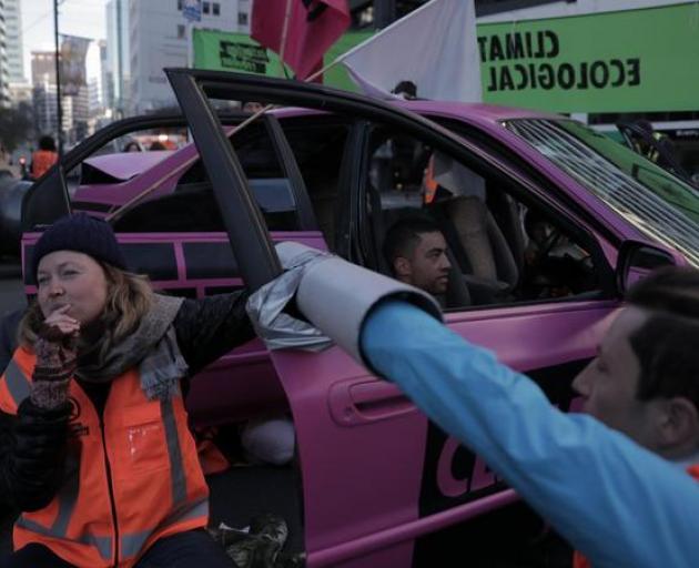 Extinction Rebellion protesters in Wellington are taking part in worldwide action today. Photo: RNZ