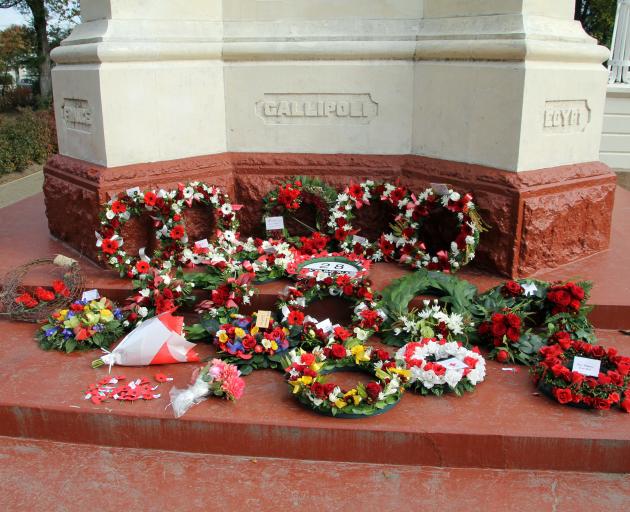 A selection of the numerous wreaths laid at the Gore Cenotaph Memorial where the 100th service...