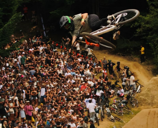 Erice van Leuven flying high at McGazzfest mountain bike festival in Queenstown last week. Photo:...