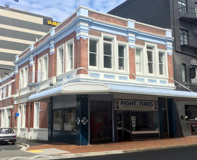 Developers Geoff and Trish Todd have retained the original blue butcher’s tiles at the entrance of the Fight Times building while upgrading the building’s original facade. Photo: Otago Daily Times