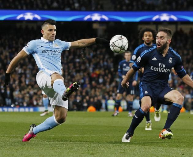 Manchester City's Sergio Aguero in action with Real Madrid's Daniel Carvajal. Photo: Reuters