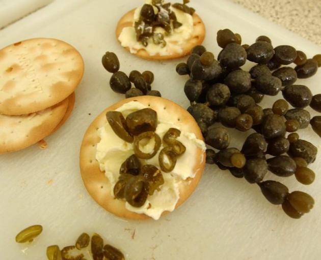 Neptune's necklace with cream creese and crackers. Neptune's necklace with cream creese and crackers.