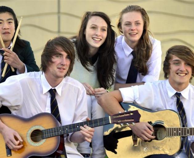 Bayfield High School rock band members (from left) Win Piyaoui, Blake Lewis, Sam Shannon, Grace Cook and Calum Stewart. Photo by Peter McIntosh.