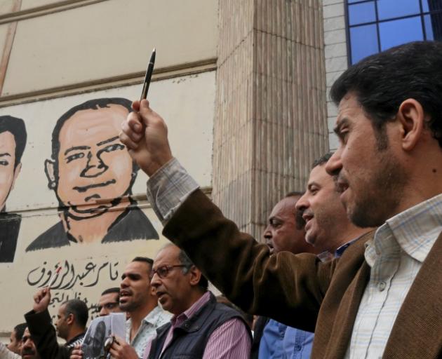 Journalists protested outside the Press Syndicate in Cairo. Photo: Reuters 