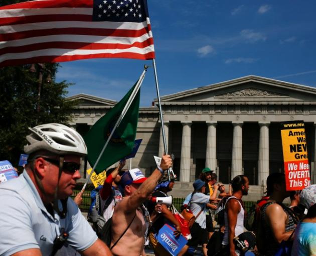 Supporters of Bernie Sanders took to the streets in Philadelphia on Sunday. Photo: Reuters 