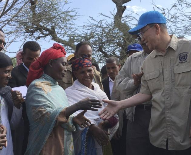 Ban Ki-moon during a visit to Halo village, a drought-stricken area in Oromia region in Ethiopia in January.  Photo: Reuters