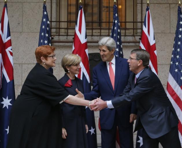 From left: Australian ministers Marise Payne and Julie Bishop with US representatives John Kerry and Ash Carter. Photo: Reuters  