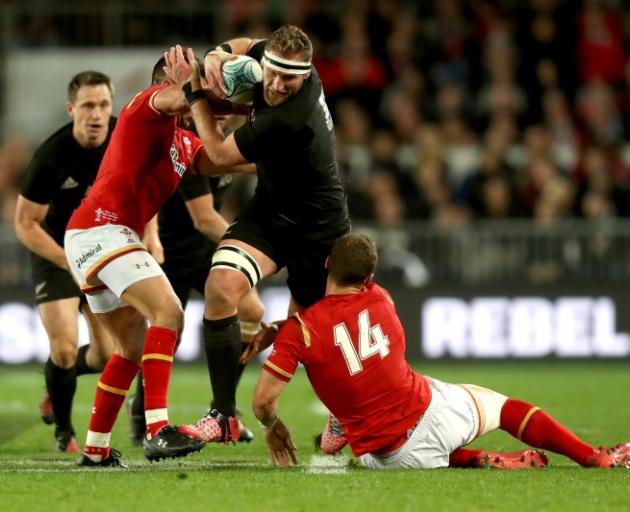 Kieran Read (centre) in action at Eden Park during the first test against Wales. Photo: Getty Images