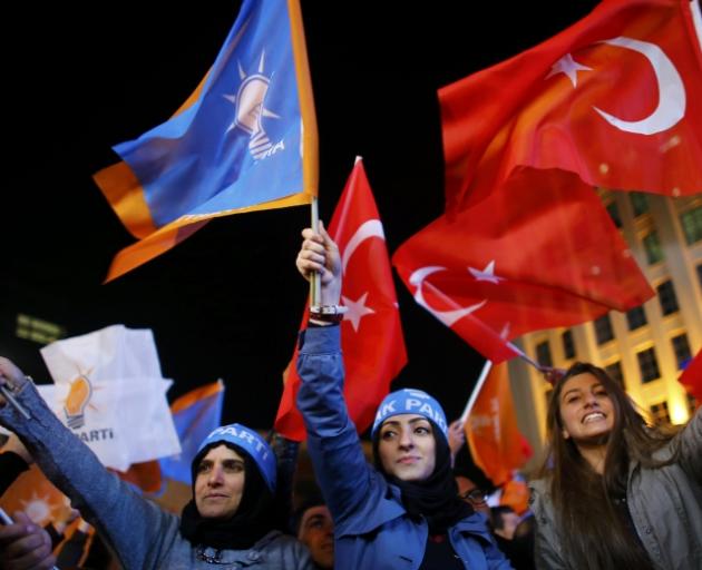 AK Party supporters at its headquarters in Ankara. Photo: Reuters