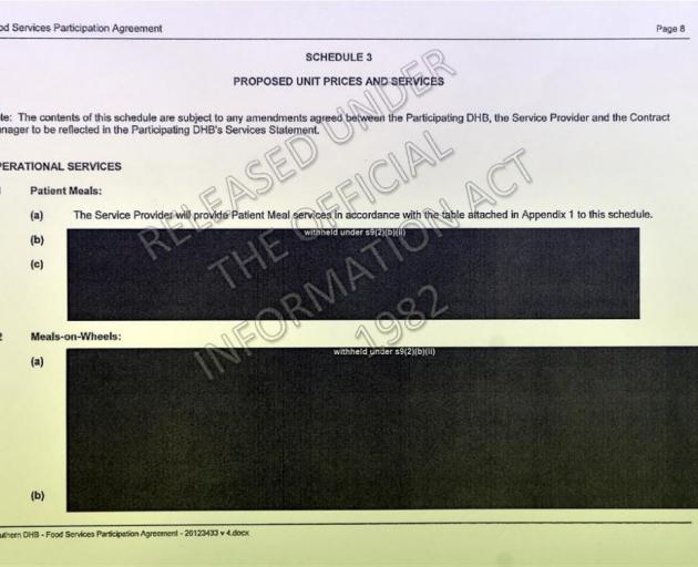 Redacted pages of the Southern DHB-specific agreement.