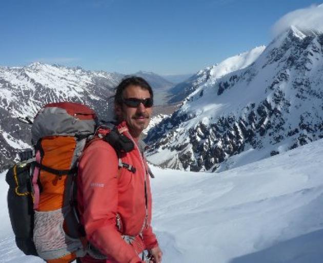 Erik Bradshaw on Barron Saddle during the Mt Cook to Haast Pass section of his 2011 ski traverse of the Southern Alps. Photo supplied