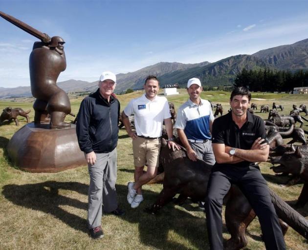 Relaxing at The Hills yesterday are (from left) Alan Border, Brendon McCullum, Ricky Ponting and Stephen Fleming. PHOTO:  PHOTOSPORT