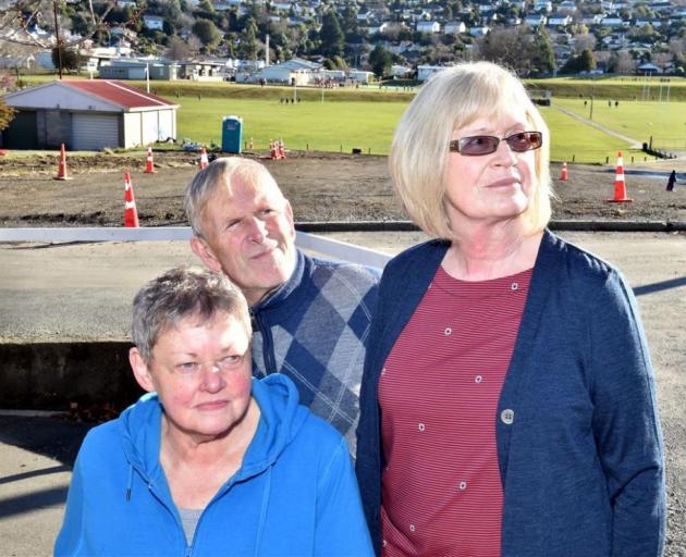 Maori Hill residents Jane Corcoran (left) and Ross and Suzanne Beckingham are annoyed with ongoing road works outside their Dunedin homes. PHOTO: GREGOR RICHARDSON