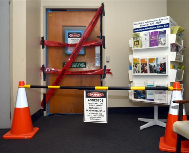 A taped-off stairwell at Dunedin Hospital yesterday. Photo by Gregor Richardson