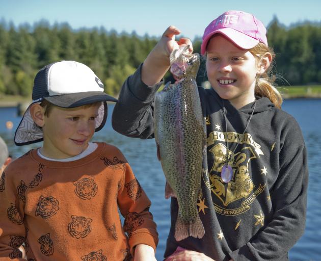 Daniel (7) and Emma (9) Collins, of Dunedin, show off the dinner they caught at the Southern...