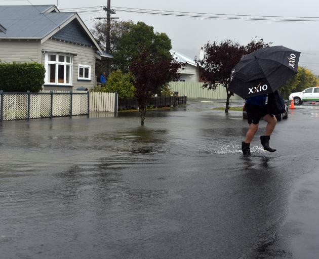 Flooding in the Dunedin suburb of St Clair yesterday. Photo: Peter McIntosh