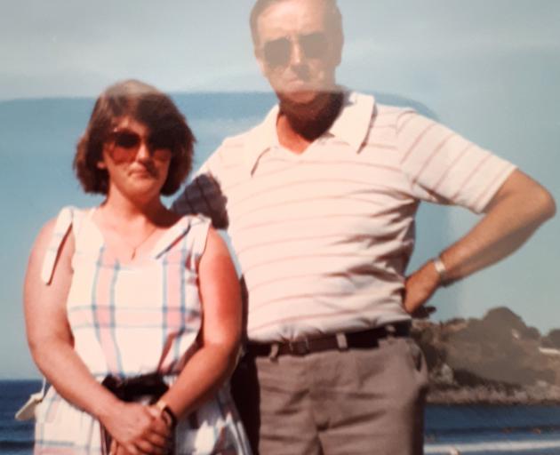 Paula with Fr Magnus Murray at Mt Maunganui during a trip to New Zealand in 1985. Photo: supplied 