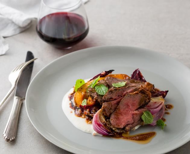 Za’atar rubbed Te Mana lamb with pomegranate dressing, feta curd and mint. Photo: supplied