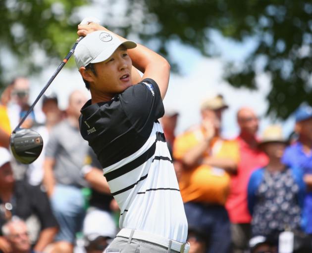 Danny Lee hits his tee shot on the first hole during the final round of the Canadian Open in...