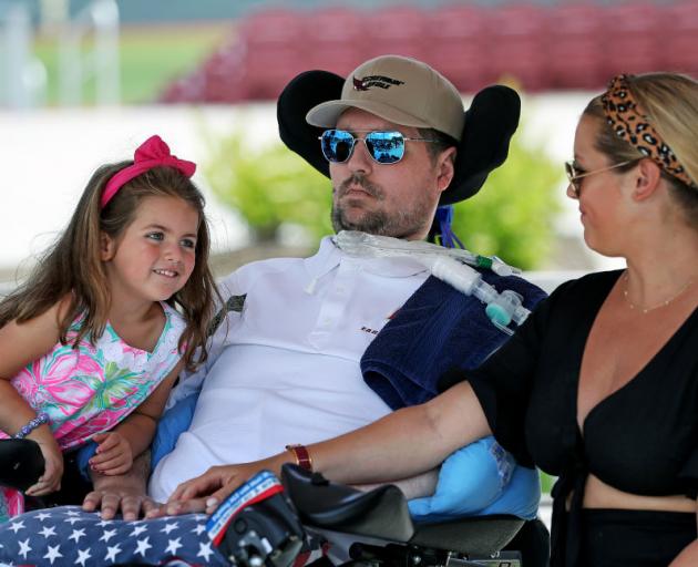 Pete Frates, with daughter Lucy and wife Julie. Photo: Getty Images 