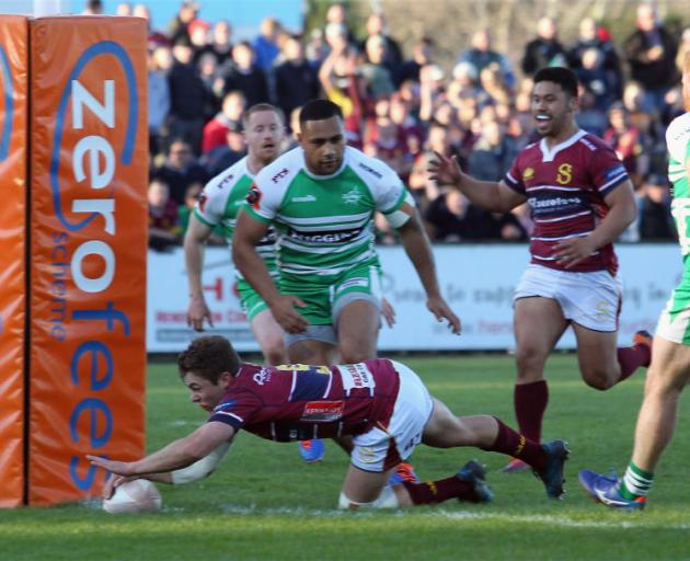 Logan Crowley of Southland scores a try at Rugby Park on Saturday. Photo: Getty Images