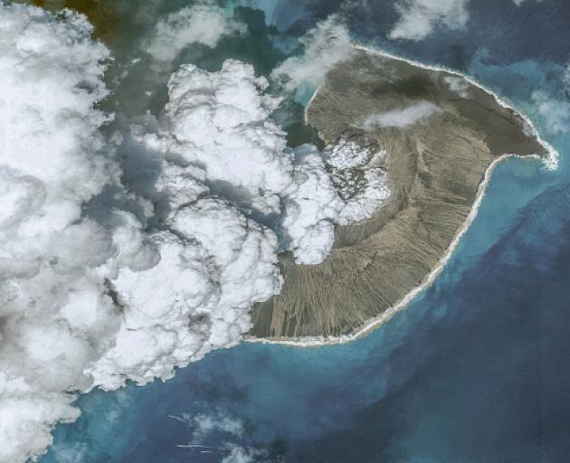 A satellite image showing the Hunga Tonga-Hunga Ha'apai volcano eruption on January 14. Photo:...
