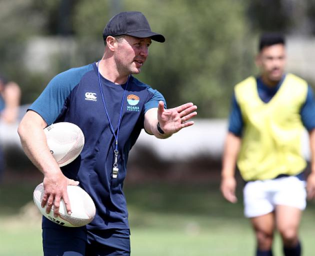 Aaron Mauger during a Moana Pasifika training session. Photo: Getty Images