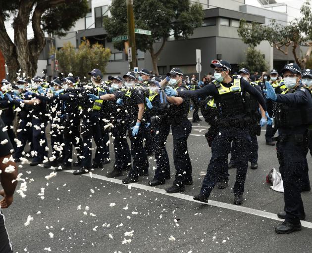 Police used capsicum spray in an attempt to disperse protesters at an anti-lockdown demonstration...