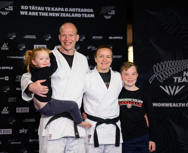Jason Koster and Moira de Villiers with their children Norah (left) and Sam at the New Zealand...
