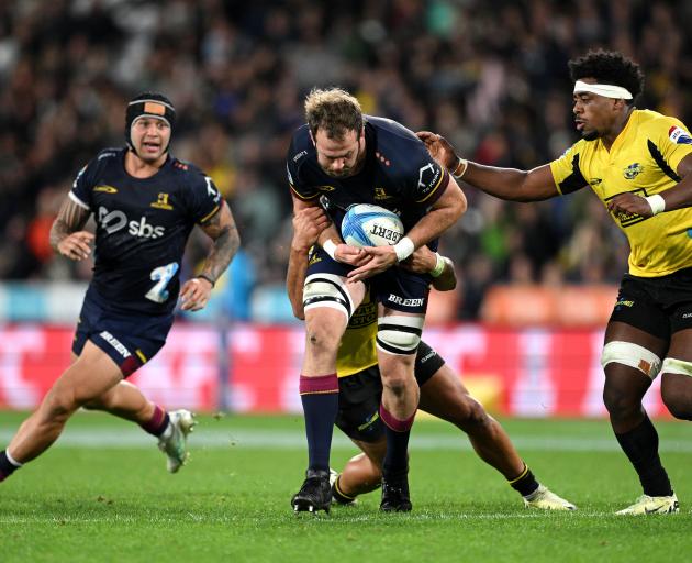 Oliver Haig charges forward in the match against the Hurricanes in Dunedin recently. Photo: Getty...