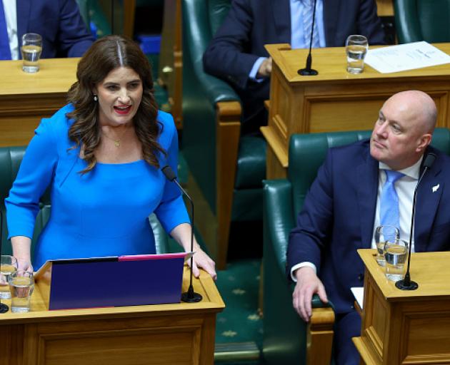 Finance Minister Nicola Willis delivers the 2025 Budget in Parliament while Prime Minister...