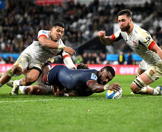 Highlanders co-captain Timoci Tavatavanawai scores a try against the Chiefs in Dunedin last...