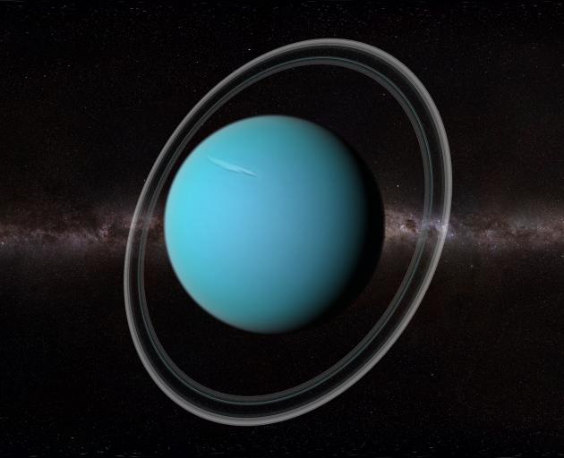 Uranus' blue-green colour results from the absorption of red light by methane gas in its deep,...
