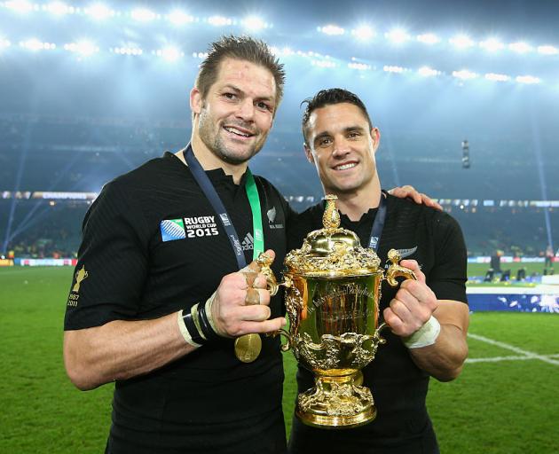 Richie McCaw and Dan Carter after winning the 2015 Rugby World Cup final. Photo: Getty Images 