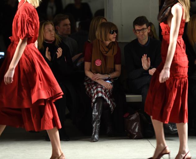 Vogue's Anna Wintour (centre) at the Brock Collection show. Photo: Getty Images