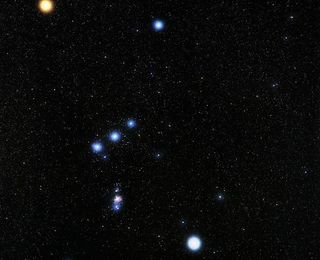 The Orion constellation's most prominent feature is Orion's Belt, a row of three bright stars (centre left). Photo: Getty Images 