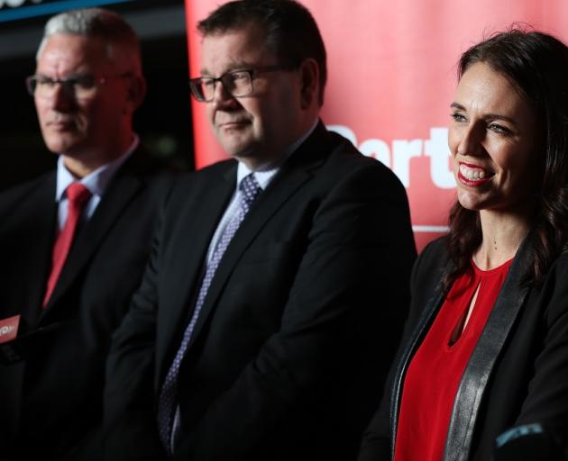 Labour leader Jacinda Ardern with deputy leader Kelvin Davis (left) and finance spokesman Grant Robertson. Photo: Getty Images