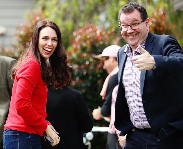 Labour leader Jacinda Ardern and finance spokesman Grant Robertson at her Auckland home on Sunday. Photo: Getty Images