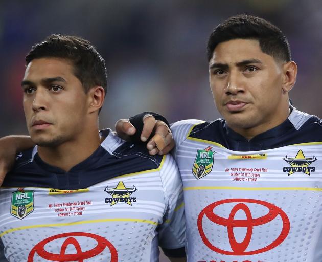 Te Maire Martin (left) and Jason Taumalolo playing for the North Queensland Cowboys in Sydney earlier this month. Photo: Getty Images 