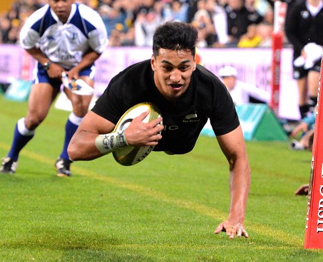 Rieko Ioane scores a try during the Bledisloe Cup match in Brisbane on Saturday. Photo: Getty...