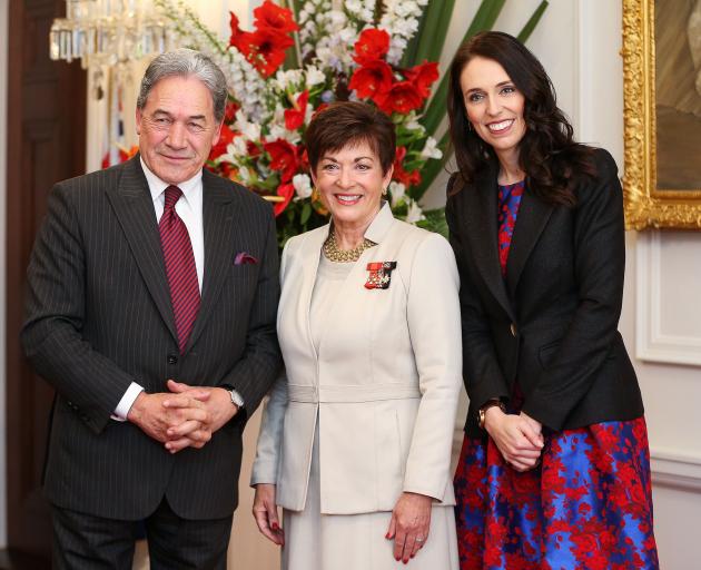 Prime Minister Jacinda Ardern (right), deputy Winston Peters and Governor-General Dame Patsy Reddy at Government House today. Photo: Getty Images 