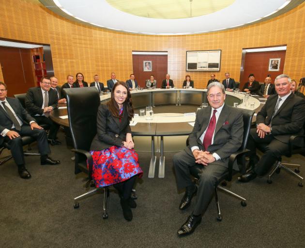 Jacinda Ardern with Deputy Prime Minister Winston Peters and Cabinet Ministers Photo: Getty Images