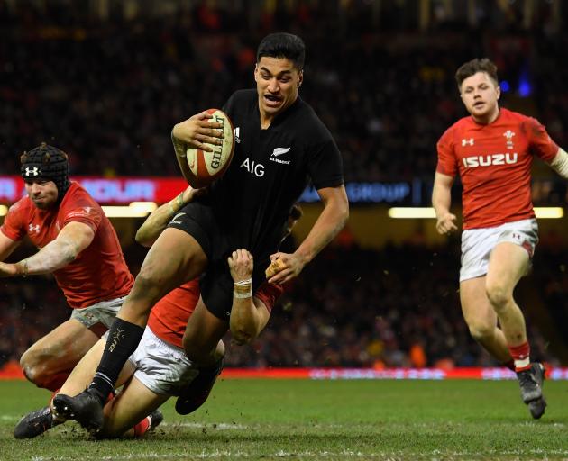 Rieko Ioane scores his second try of the match against Wales. Photo: Getty Images