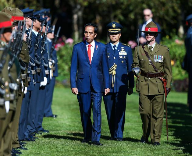 Joko Widodo inspects a guard of honour in Wellington. Photo: Getty Images 