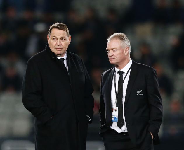 All Blacks head coach Steve Hansen (left) and selector Grant Fox. Photo: Getty Images
