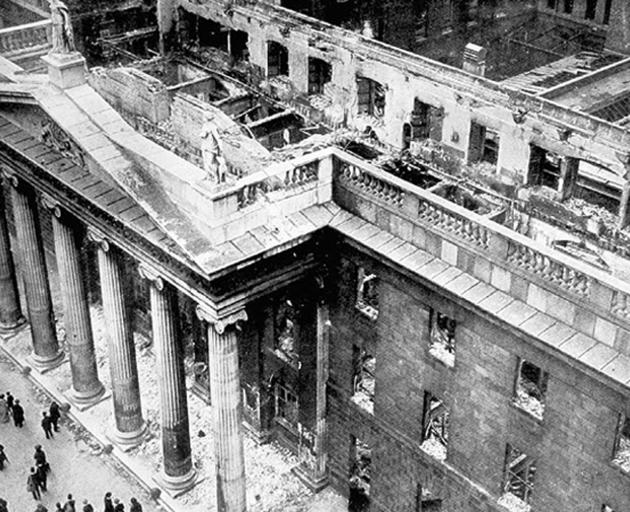 The ruins of the Dublin General Post Office after the Easter Rising. 
