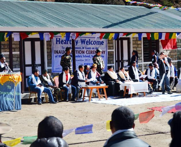 The official opening of the five new post-earthquake classrooms funded by the Himalayan Trust at  Khumjung Secondary School in Nepal. PHOTO: HIMALAYAN TRUST