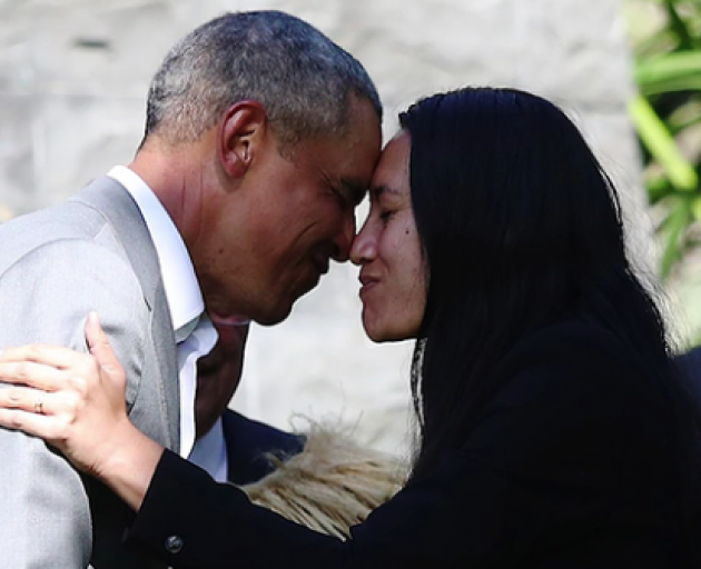 Barack Obama receives a hongi before meeting with Maori women leaders today. Image: Newstalk ZB