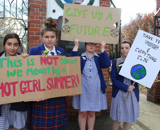 Southland Girls' High School pupils Nadege Horwood (from left, 16), Madison Flannery (17), Sophie...